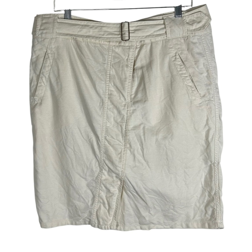 Ann Taylor LOFT Cream Cotton Linen Utility Skirt with Belt Size 14 Off-White